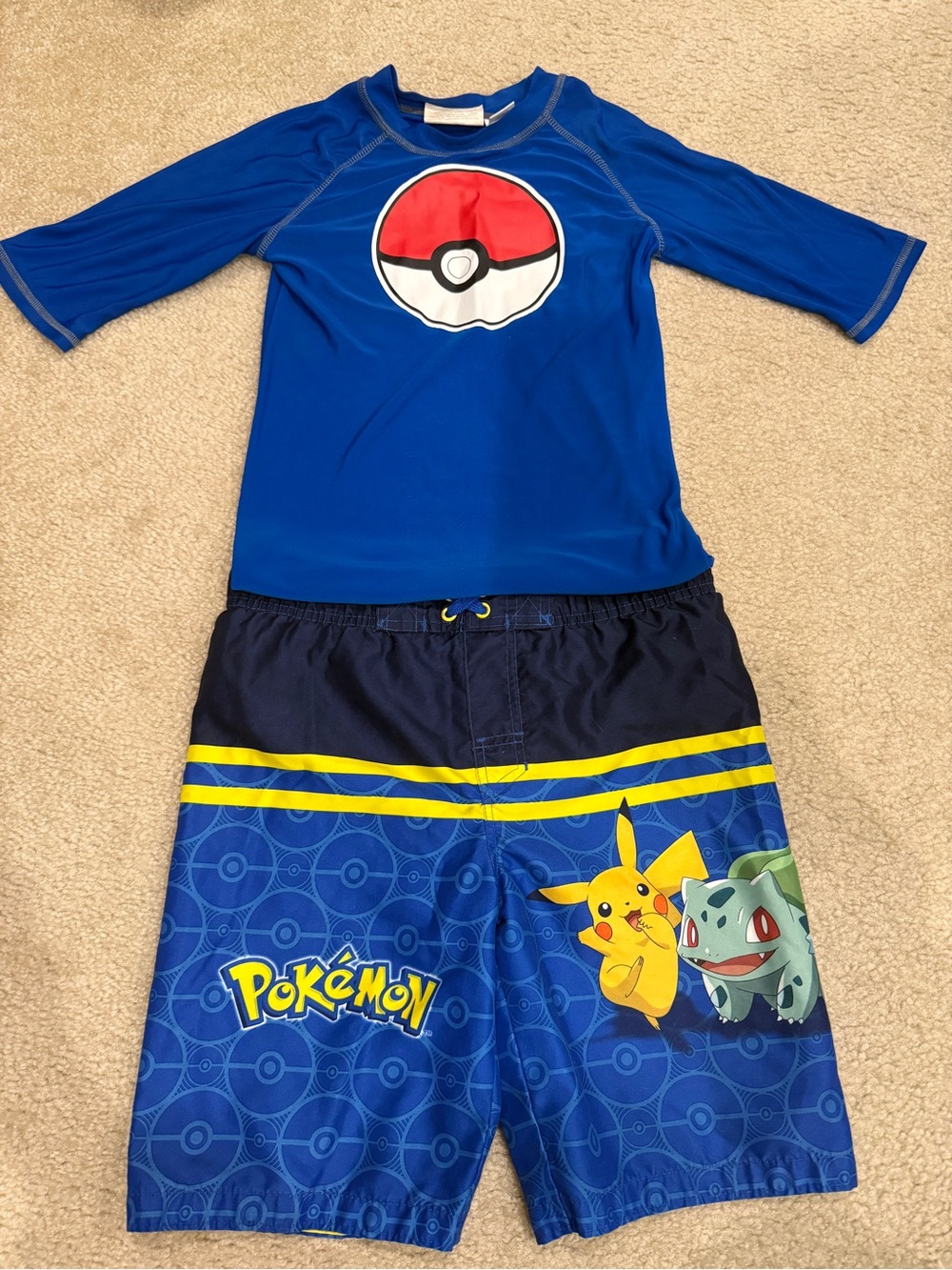 Pokemon Blue Boys Two-Piece Swim Set with Pikachu & Bulbasaur